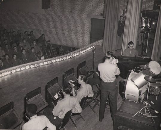 Joe E. Brown entertains allied troops in the middle east