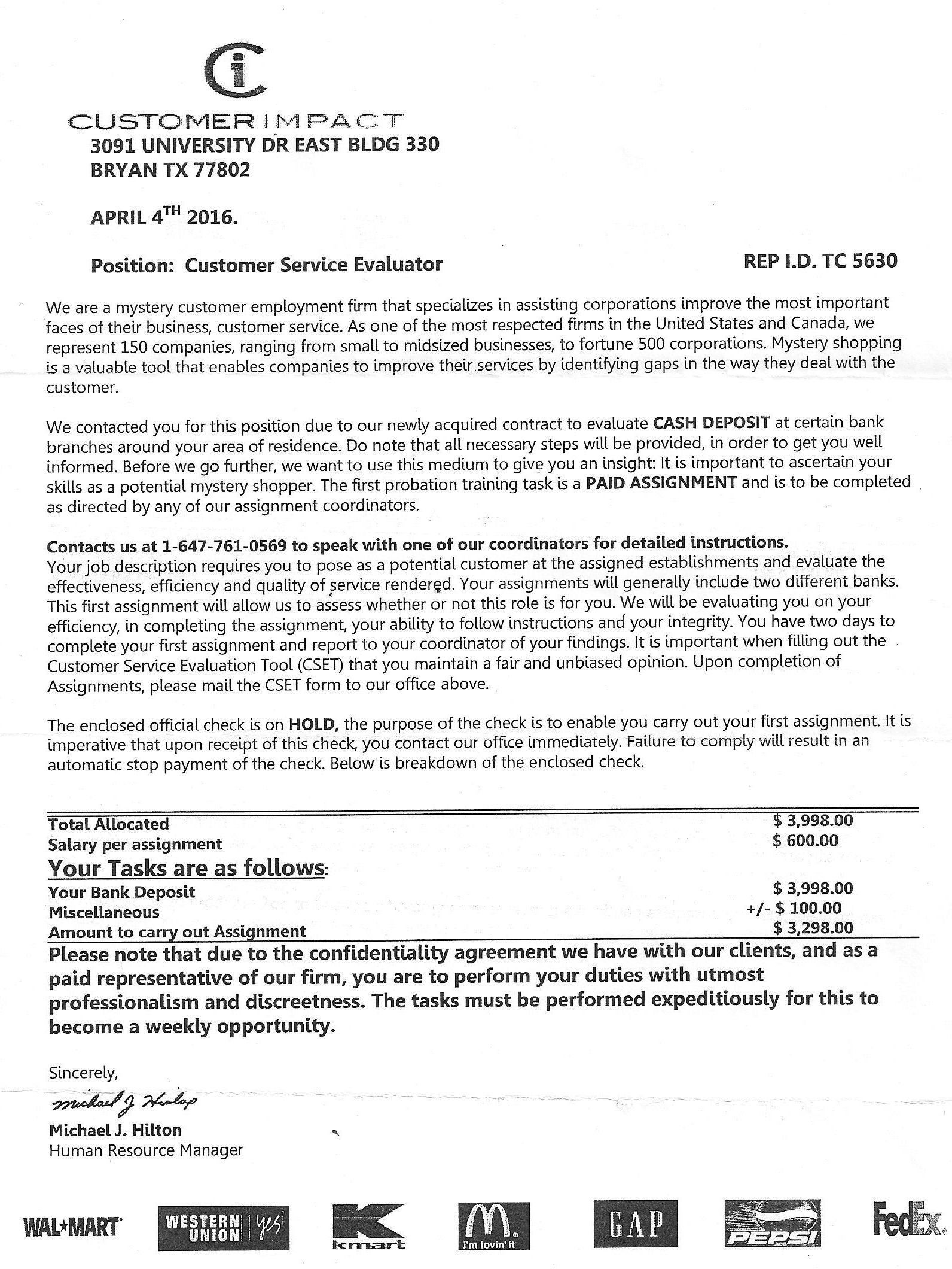 Scam letter