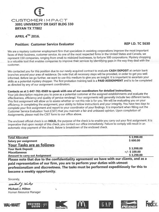 Scam letter