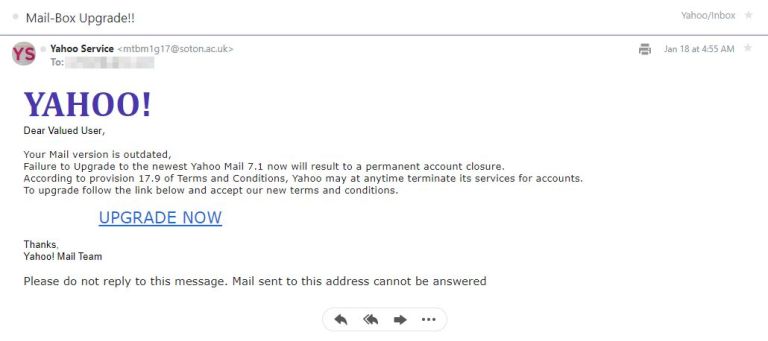 Yahoo Mail “Upgrade” scam | Playing in the World Game