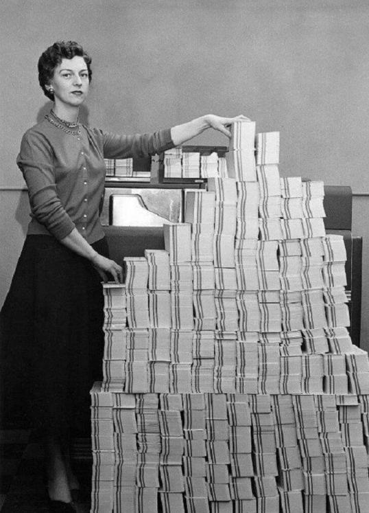 4.5 megs data in 62500 punch cards, 1955